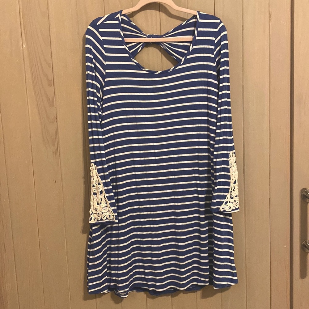 Pinkblush blue/white striped dress (L)